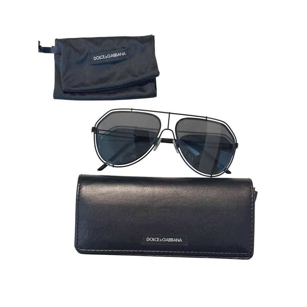 Dolce & Gabbana Black Aviator Sunglasses Cage Double Bridge DG Metal Frame - Picture 2 of 4
